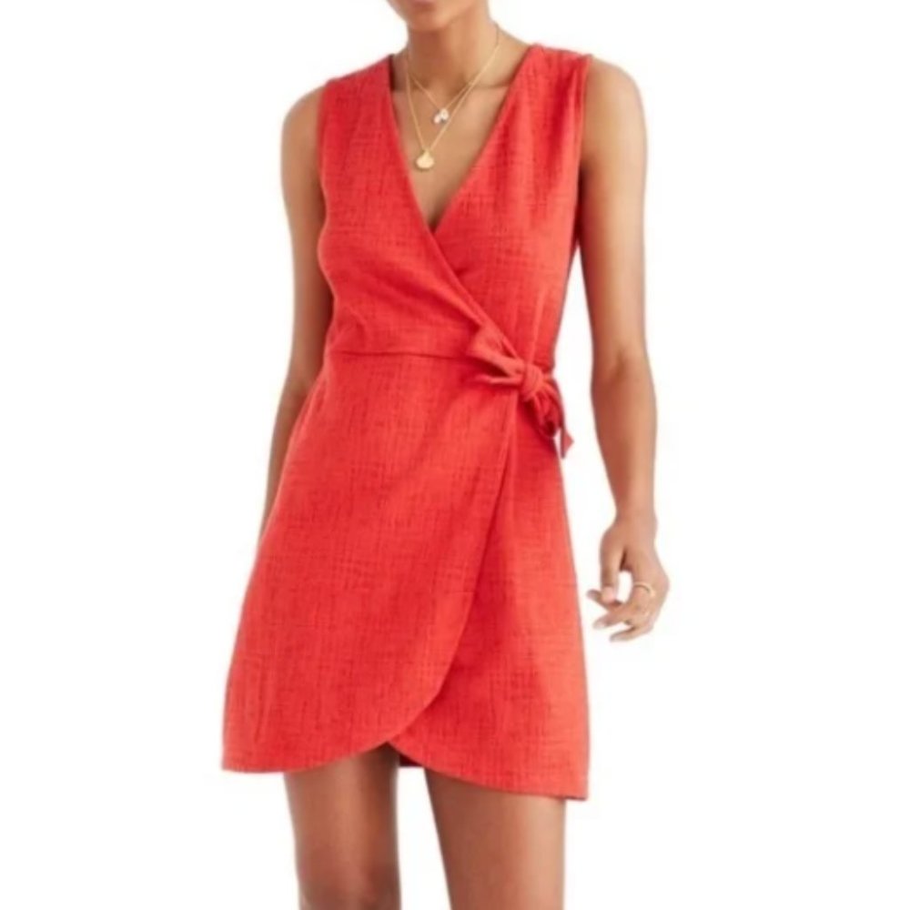 Madewell Red Wrap Sleeveless Dress